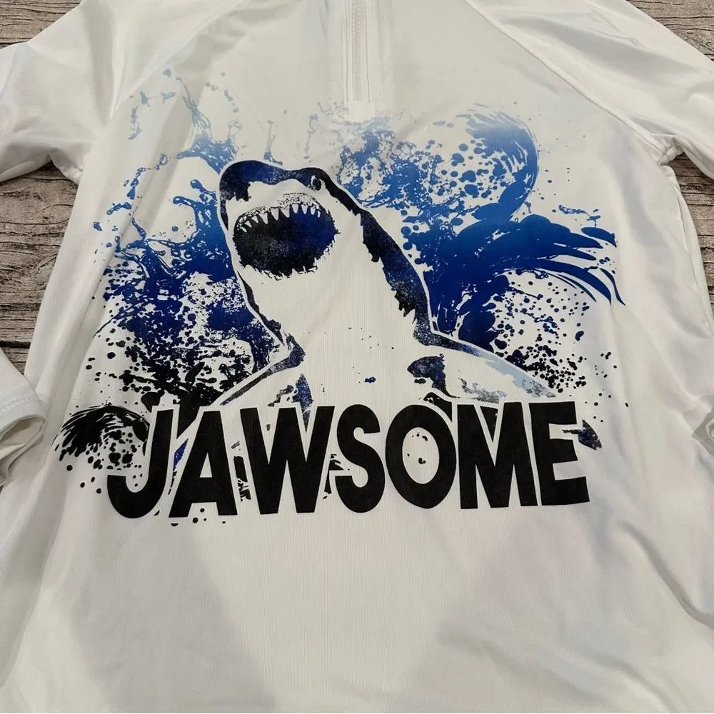 Wonder Nation Jawsome Shark Long Sleeved Quarter Zip Rashguard in White Size 8